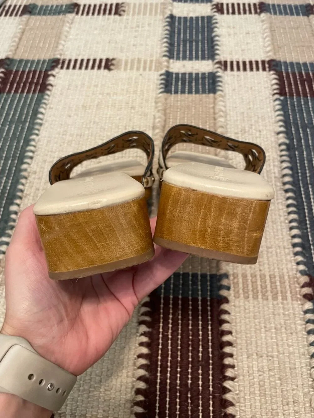 TORY BURCH Lattice Basketweave Leather Wood Sole Clog Sandals Slides \\ 8
